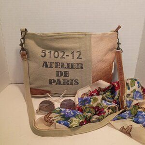 MYRA Canvas and Cowhide Rustic Crossbody Bag "Atelier de Paris"